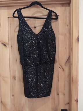 Black Sequin V-Neck Mini Dress
